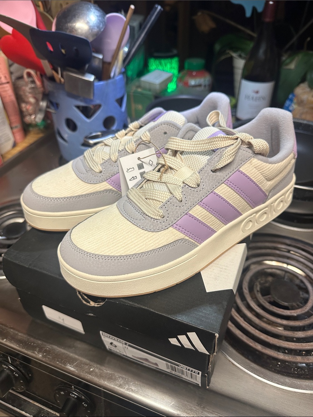 NIB Adidas Breakbase J 6 Womens Sail And Purple - W7.5/ Youth 6